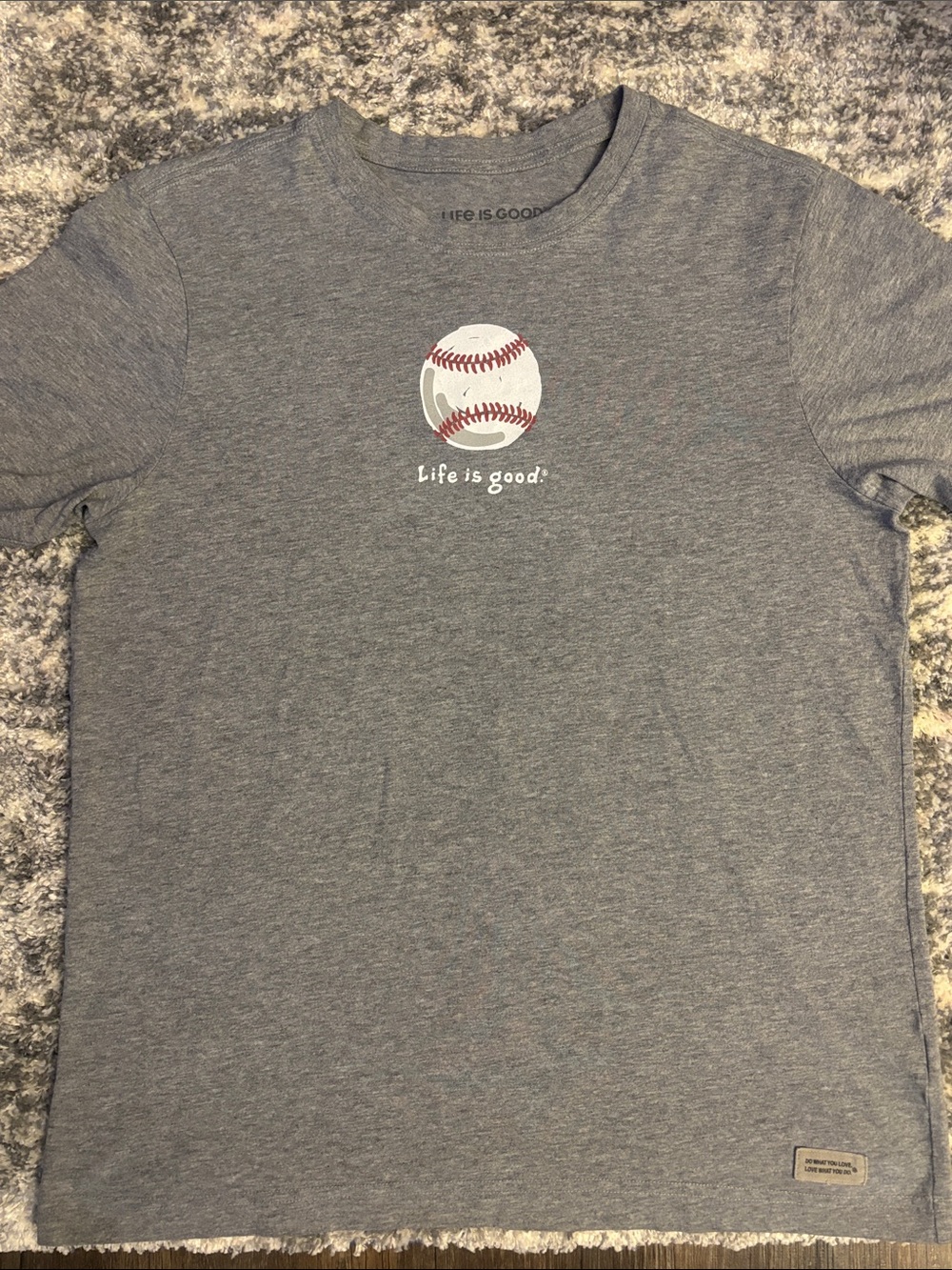 Life Is Good Heather Gray Men’s Baseball Graphic Tee, Excellent Condition